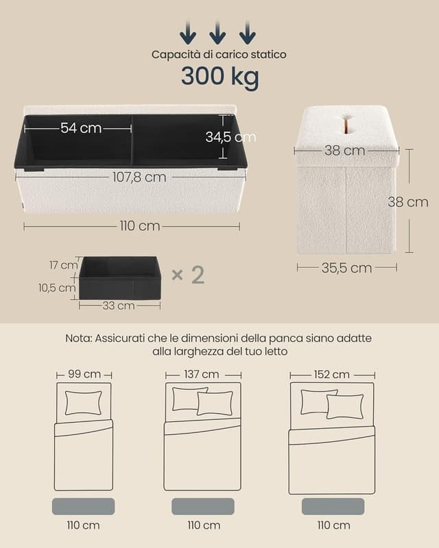 Detalle de SONGMICS Cassapanca pouf contenitore 131 L