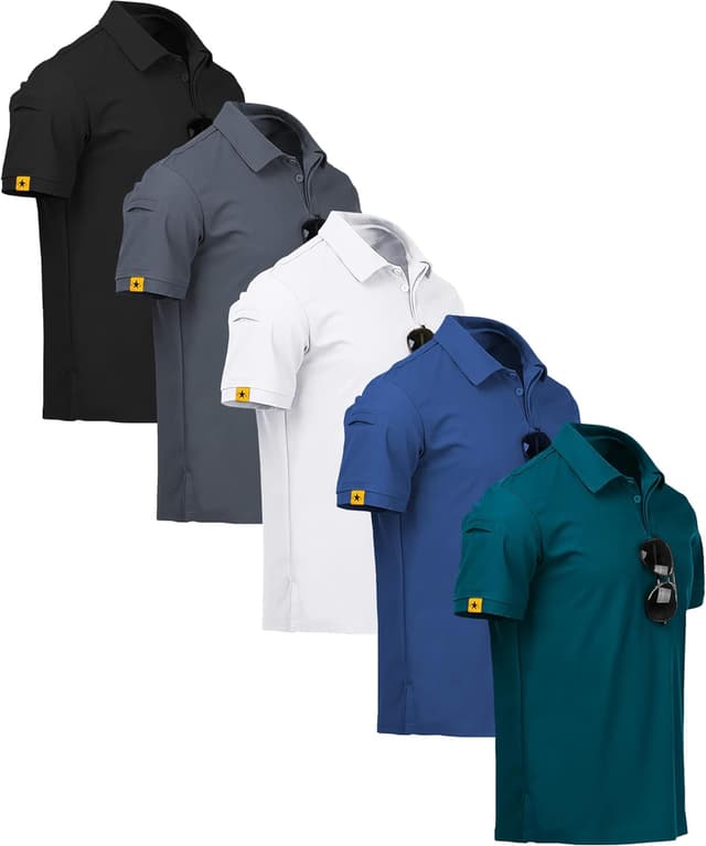 Detalle de ZITY 5-Pack Men’s Short-Sleeve Performance Polo Shirts (Moisture-Wicking, Stretch) for Golf & Tennis