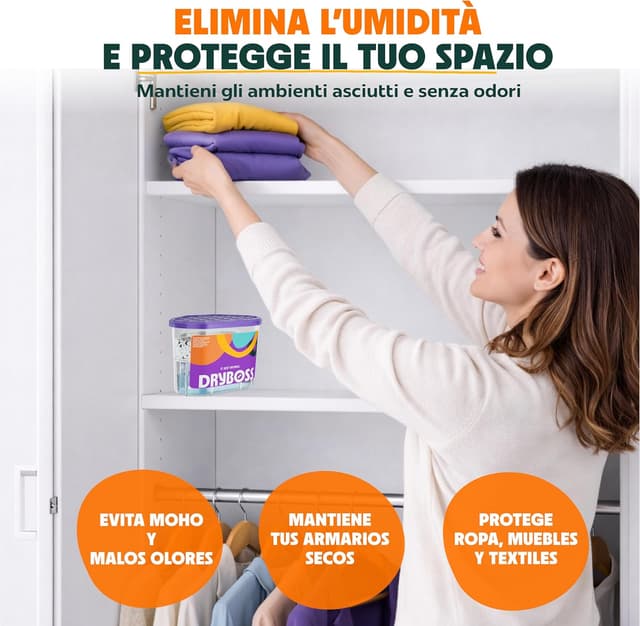 Detalle de DRYBOSS Pack da 10 deumidificatori per armadio con cristalli di sale antiumidità e antimuffa