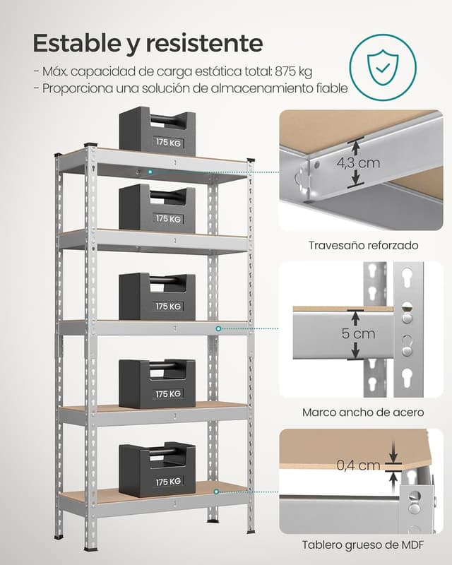 Detalle 2 de SONGMICS Estantería 5 Niveles 875 kg