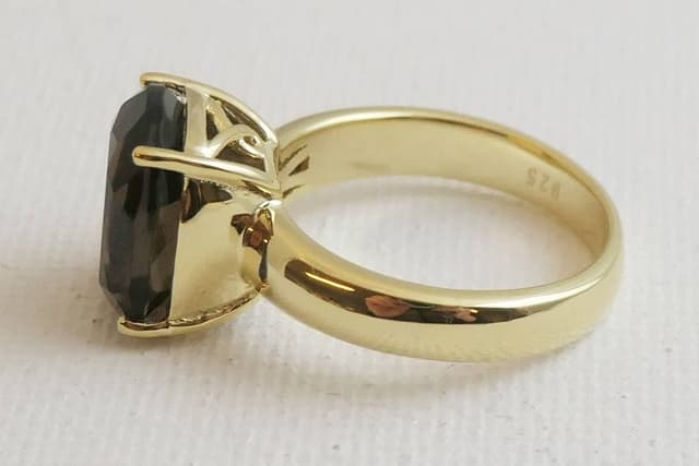 Detalle de Rauchquarz 10x12 mm vergoldeter Sterling-Silberring (925) mit Kissen-Schliff – Größe US 6 / Ø 16,5 mm