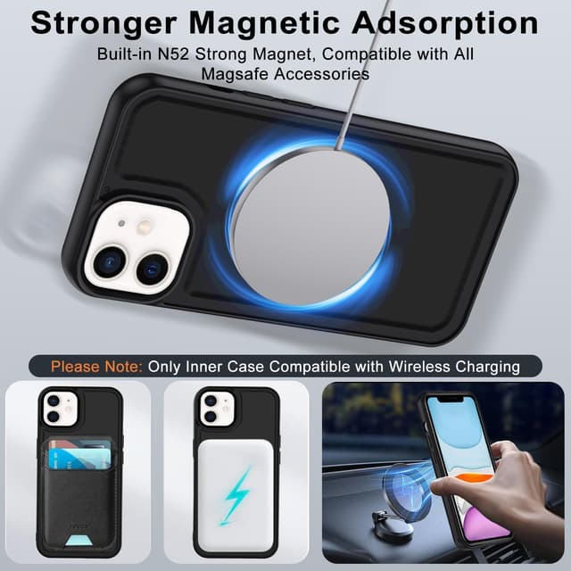 Detalle de XTCASE Coque magnétique 2 en 1 avec rabat pour iPhone 11 compatible MagSafe (noir)