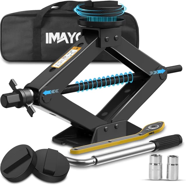 Detalle de IMAYCC Wagenheber 2,5 t (2500 kg) für BMW – Scherenwagenheber mit 2 Gummiauflagen und Radmutternschlüssel