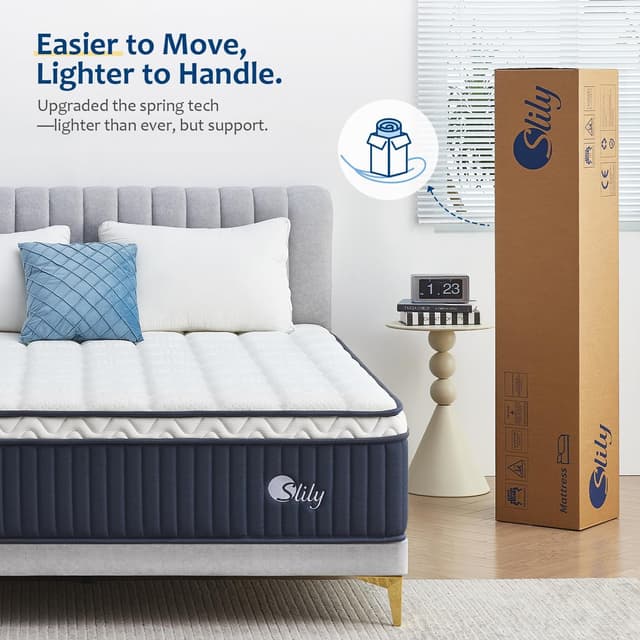 Detalle de slily 12 Inch 4ft 6 Hybrid Mattress (135 x 190cm) with 7-Zone Pocket Sprung & Memory Foam for Back Pain