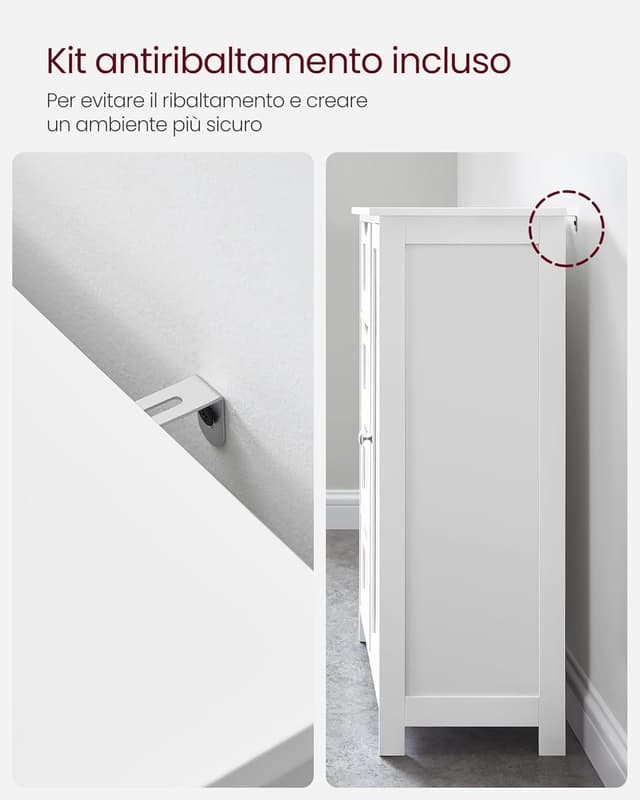 Thumbnail 6 de VASAGLE LHC41W mobile da bagno autoportante con 4 cassetti, anta e ripiano regolabile