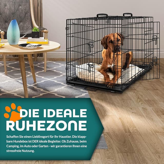 Thumbnail 6 de TRESKO Hundekäfig 107 x 71 x 77 cm faltbar mit 2 Türen – Transportkäfig für Auto mit Bodenschale