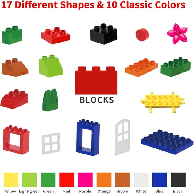 Detalle 2 de burgkidz Classic Große Bausteine Lernspielzeug-Set im Plastikeimer, 214-teilig