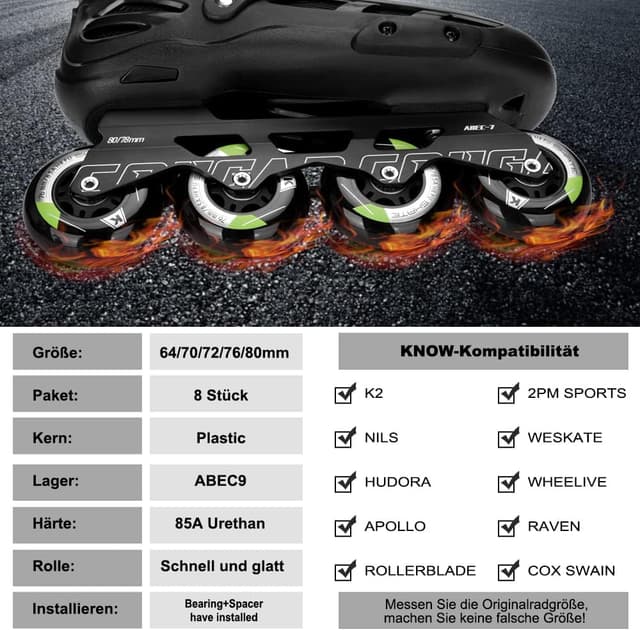 Thumbnail 1 de Inline Skate Rollen 80mm 76mm 72mm – 8 Stück