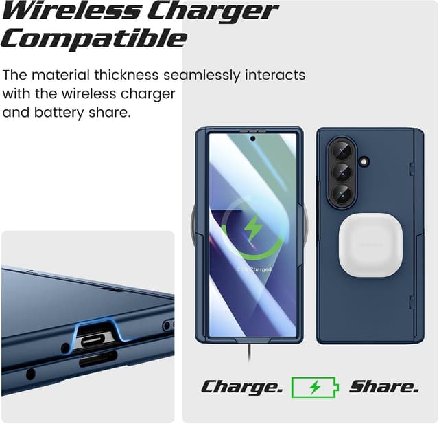 Detalle 2 de Doeshine Galaxy Z Fold 7 Case with Kickstand & Front Screen Protector (Blue) — Magnetic hinge protection