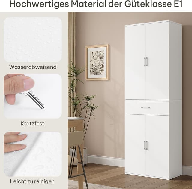 Detalle de eSituro Aktenschrank mit Schublade Türen, 60x180x34 cm, weiß – Stauraum für Büro & mehr