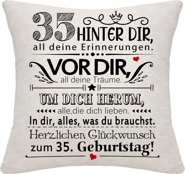 Detalle de Bommex Kissenbezug „35 Jahre“ – Geburtstag Geschenk mit inspirierendem Motiv (45 × 45 cm)