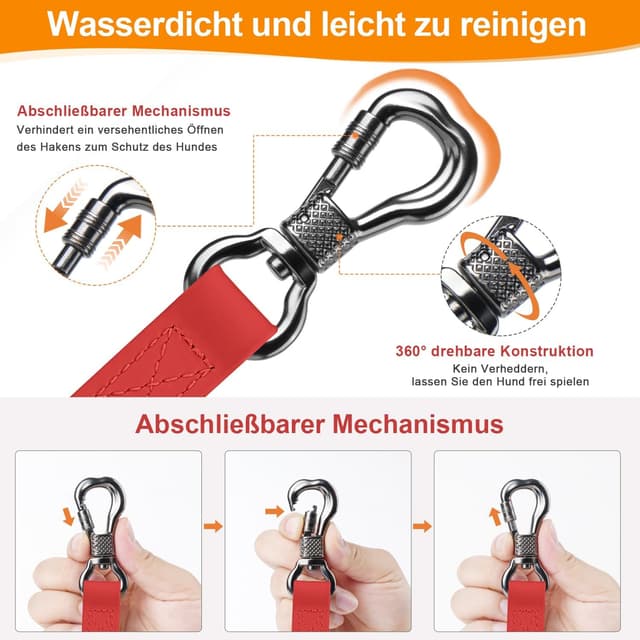 Detalle de X XBEN wasserdichte Schleppleine für Hunde, 5 m, gummiert mit abschließbarer Karabiner-Kupplung und Handschlaufe