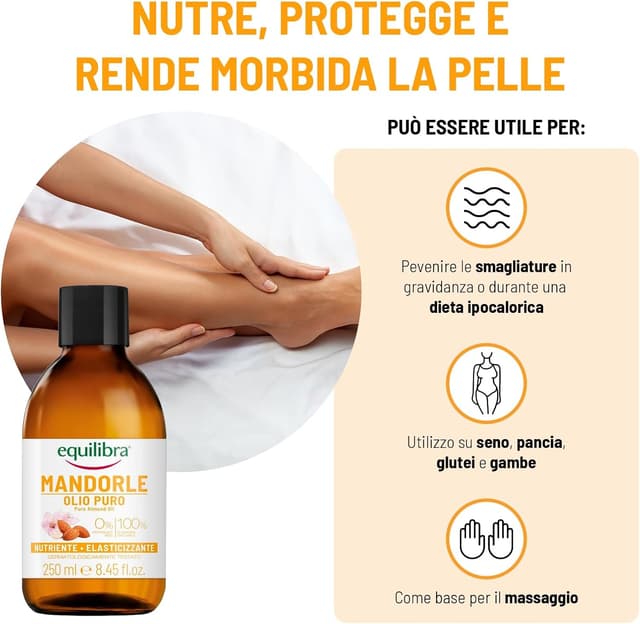 Detalle 2 de Equilibra Olio di Mandorle Dolci 250 ml per pelle nutrita e protetta