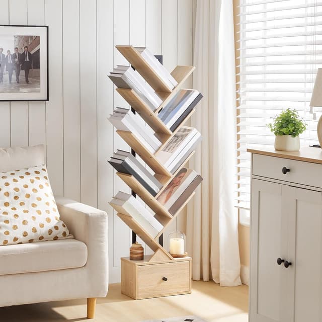 Detalle 2 de HOOBRO Scaffale a forma di albero EBN18SJ01G1, libreria vintage a 9 livelli con cassetto