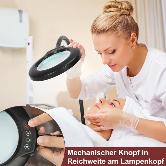 Detalle de Veemagni 10X Echtglas-Lupe mit Licht & Standfuß (24" Schwanenhals), 5 Modi und stufenlos dimmbar