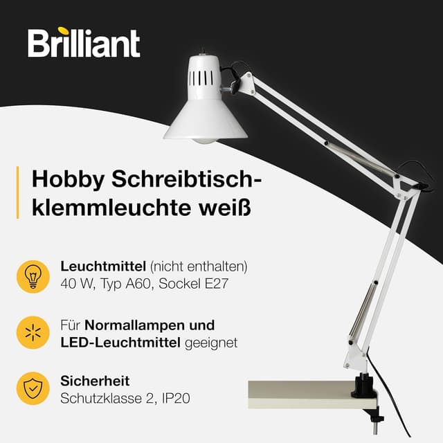 Detalle 2 de Lampada da scrivania Hobby con pinza bianco
