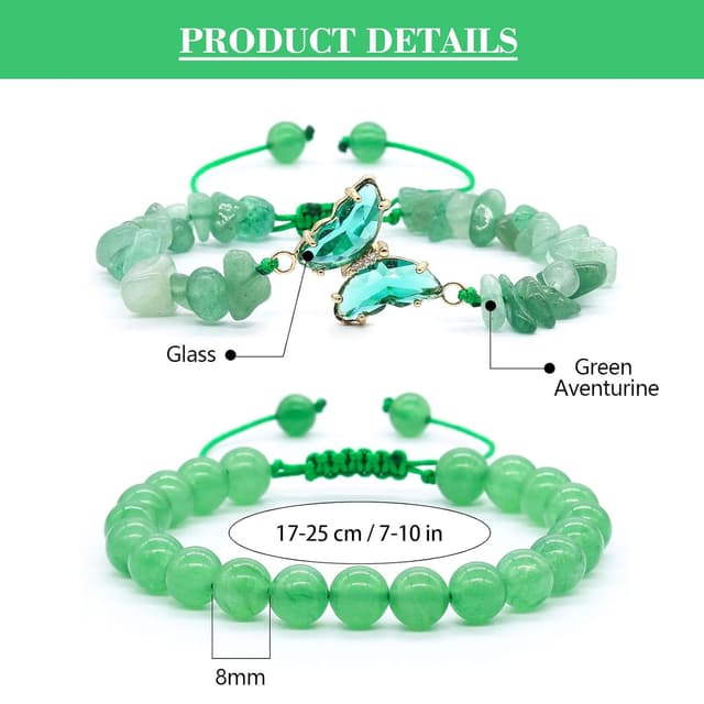Detalle 2 de 2er-Set verstellbare Schmetterlings-Armbänder mit grünem Aventurin (8 mm) – Damen