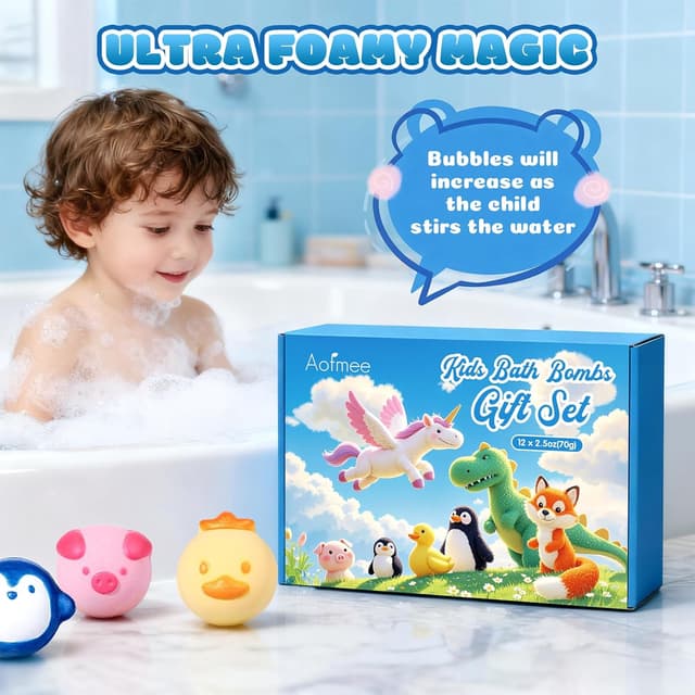 Detalle 2 de Aofmee Kids Bath Bombs (12 pcs) with Animal Shapes & Natural Fruit Scents