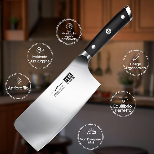 Thumbnail 6 de SHAN ZU Coltello da cucina 20 cm da chef, lama 5Cr15Mov con manico ergonomico in legno