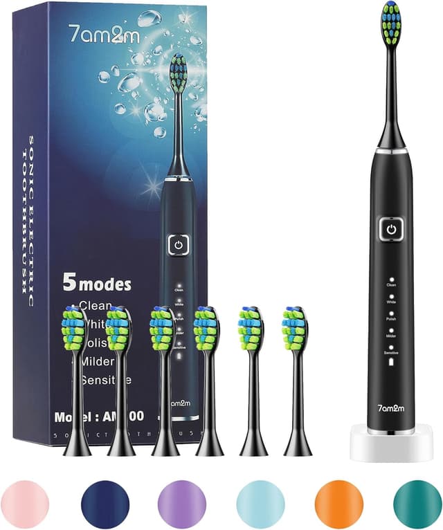 Detalle de 7AM2M Sonic Electric Toothbrush for Kids (Black) with 6 Brush Heads, 90-Day Battery and 5 Brushing Modes