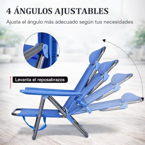 Detalle de Pack de 2 sillas de playa reclinables y plegables T-LOVENDO.ES con reposacabezas