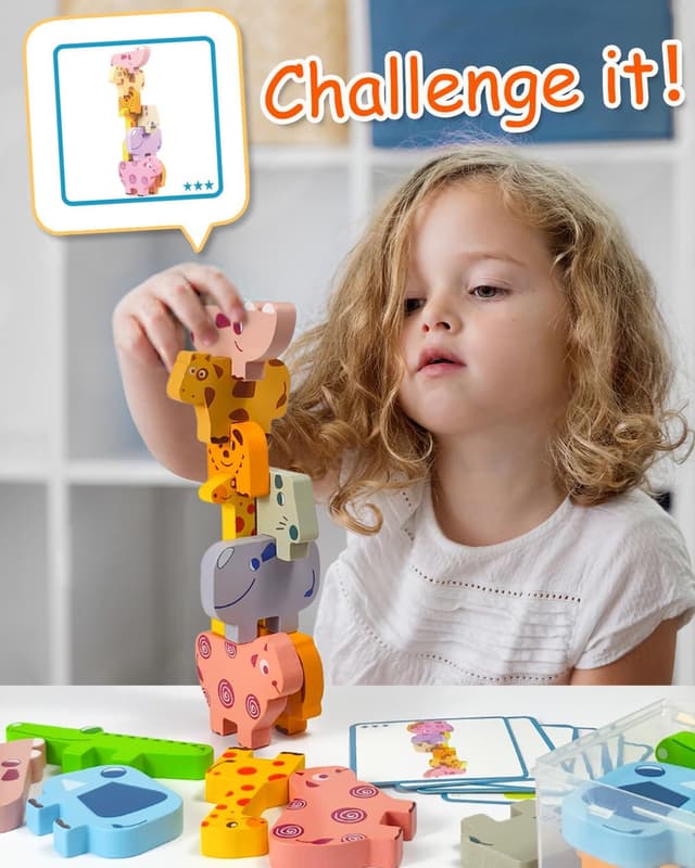 Detalle 2 de Maaacute Montessori Wooden Animal Blocks Sorting & Stacking Toy (10-Pack) for Toddlers Age 2–4