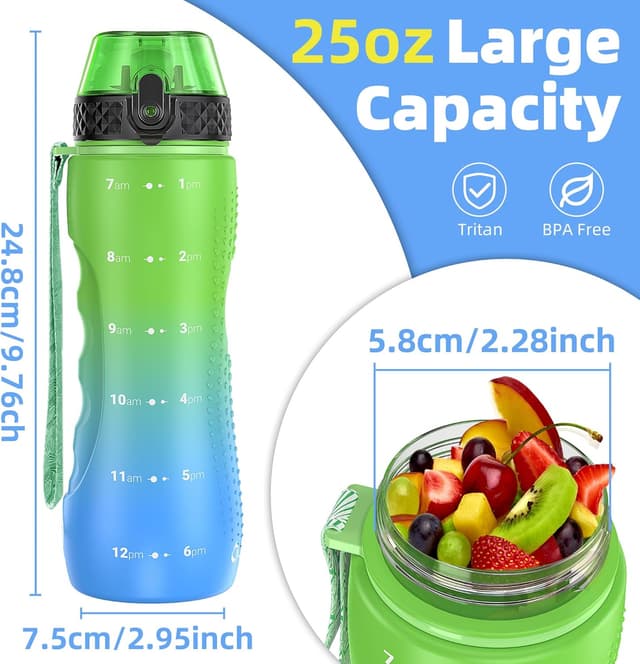 Detalle de OLDLEY 750ml (25oz) straw water bottle with one-click opening, BPA-free Tritan and leakproof lid