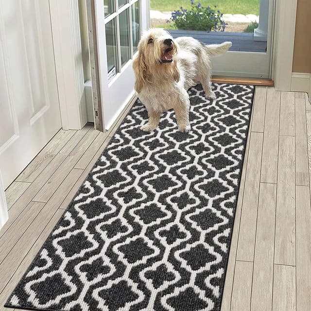 Detalle de SHACOS Hallway Runner Rug (Non-Slip) 60 x 180 cm in Black – Washable polypropylene entryway & corridor carpet runner