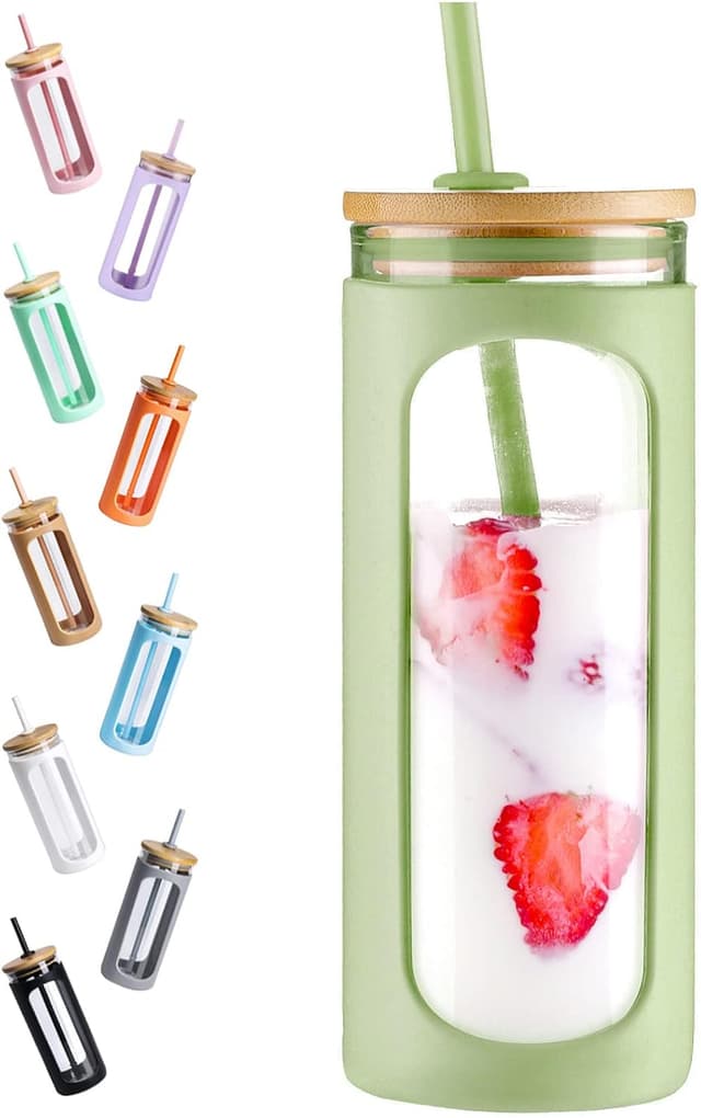 Thumbnail 6 de Kodrine 20oz Glass Tumbler with Straw and Lid, Bamboo Lid, Silicone Sleeve (BPA-Free)