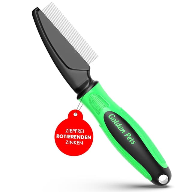 Detalle de Golden Pets Flohkamm mit rotierenden Zinken – Läuse-, Floh- und Staubkamm für Hunde & Katzen