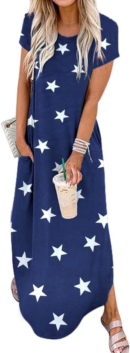 Thumbnail 6 de Jeqeocafy Women’s Summer Long Sundress Crewneck Short Sleeve Maxi Dress with Pockets