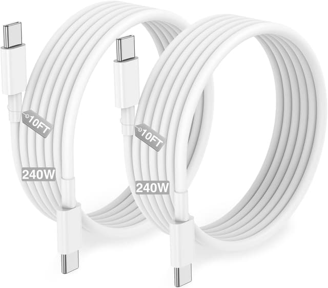 Detalle de 240W Long USB-C to USB-C Fast Charger Cable (10ft) for MacBook, iPad, iPhone, and Galaxy