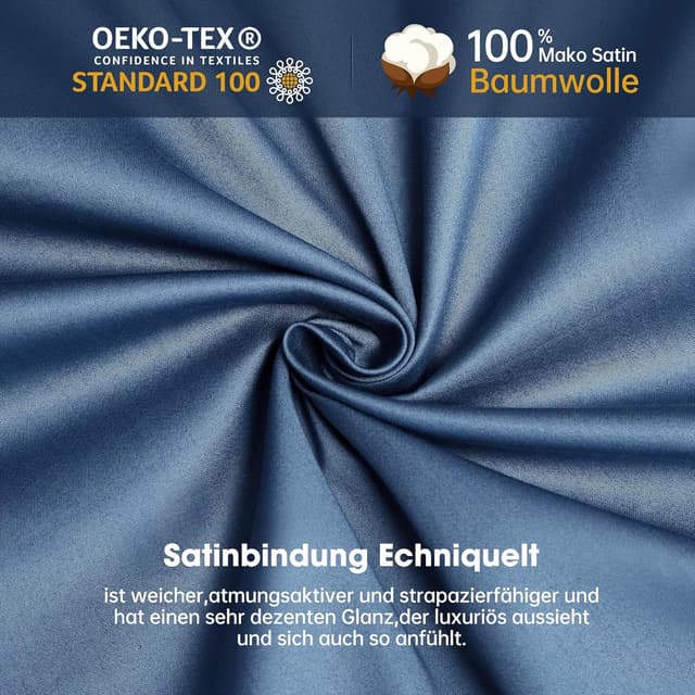 Detalle 2 de Luofanfei Mako Satin Baumwolle Bettwäsche-Set 155x220 Blau kühlend, glatt (1 Bettbezug + 2 Kissenbezüge 80x80)