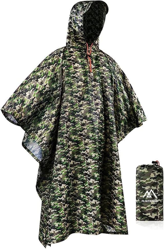 Detalle 2 de flintronic Poncho de pluie imperméable 3 en 1 avec capuche — poncho/cape cape de pluie pour randonnée, vélo et voyage