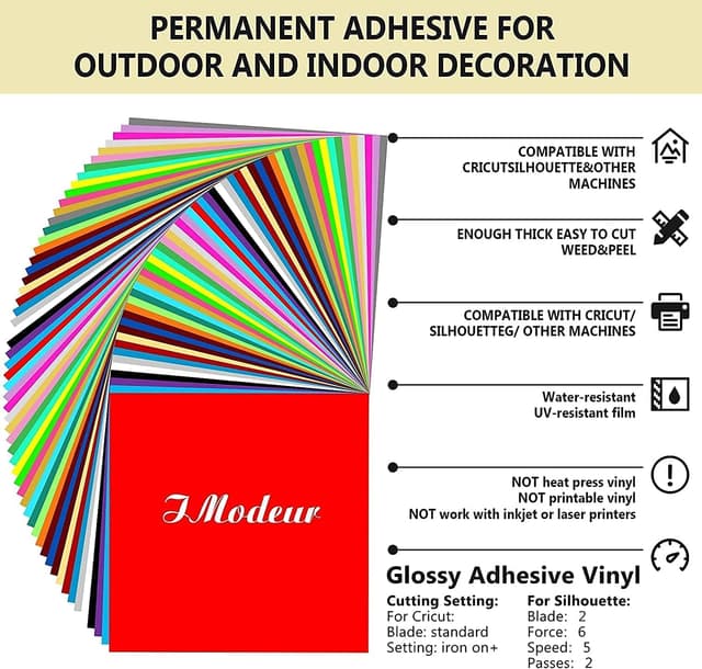 Detalle de IModeur 40 Pack Permanent Vinyl Sheets (40 Assorted Colours) 30.5 x 30.5 cm self-adhesive for mugs, windows & DIY