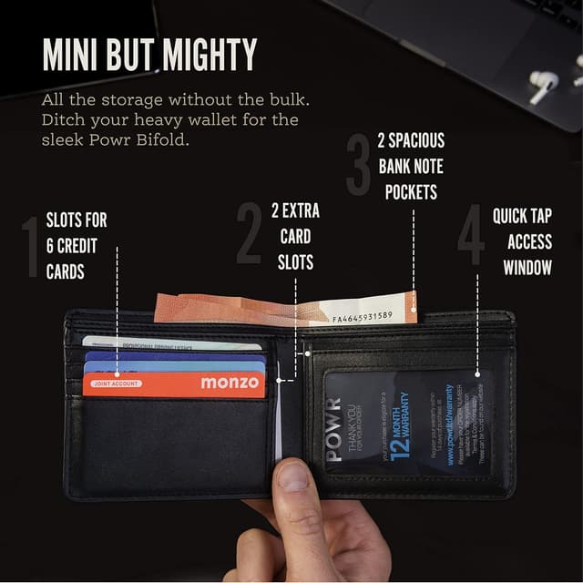 Detalle 2 de POWR Mens Wallet RFID Bifold, 6 Slots 🧾