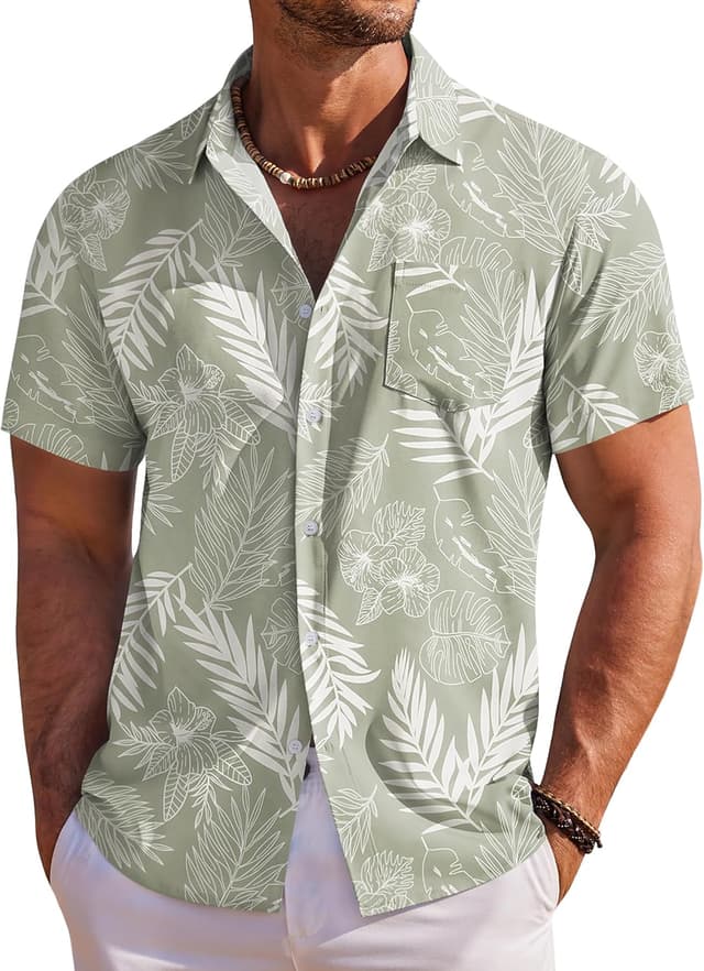Detalle de COOFANDY Hawaiian shirt floral button-down