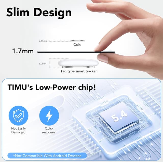 Detalle de TIMU Air Slim Smart Finder Tag — traqueur Bluetooth ultra-fin pour portefeuille (Apple Find My, iOS uniquement)