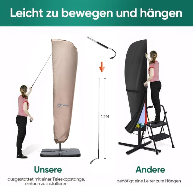 Detalle 2 de Sekey custodia impermeabile per ombrellone a lampione 265×48/70 cm in poliestere