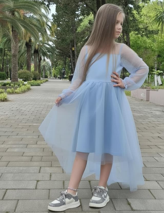 Thumbnail 5 de Arshiner Girls Contrast Mesh High-Low Dress 🎀