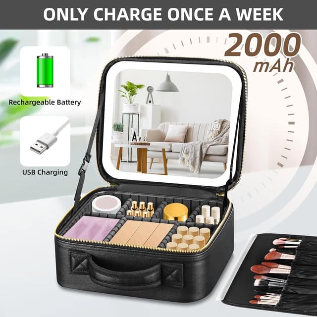 Thumbnail 3 de Travel Makeup Bag Lighted Mirror 23x20cm