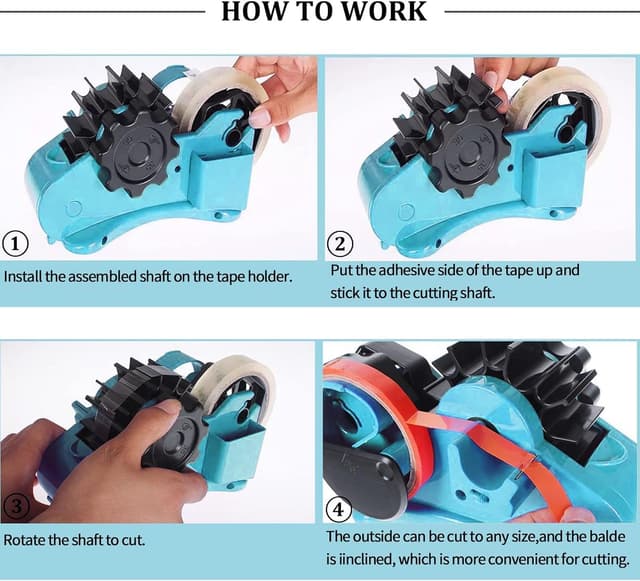 Detalle de Distributeur de ruban adhésif thermique bleu semi-automatique à double bobines (2,5 cm & 7,6 cm) avec plusieurs découpes