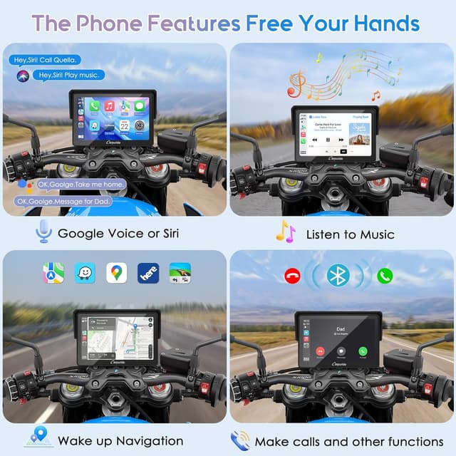 Detalle de Carpuride W502PRO B für BMW-Motorräder: 5‑Zoll wasserdichter CarPlay/Android Auto Touchscreen mit Dual‑Bluetooth
