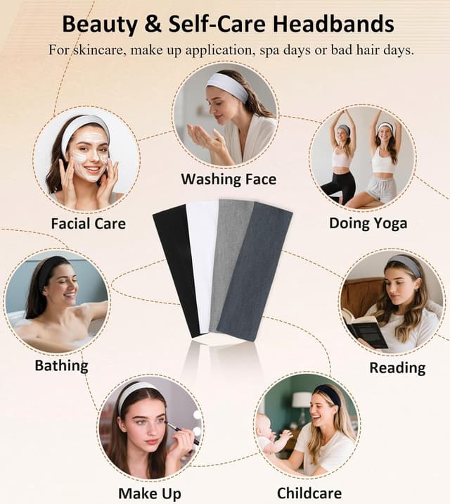 Thumbnail 6 de Huachi 16-Pack Non Slip Cotton Headbands for Women (Black, White, Gray) for Workout, Yoga & Everyday Wear