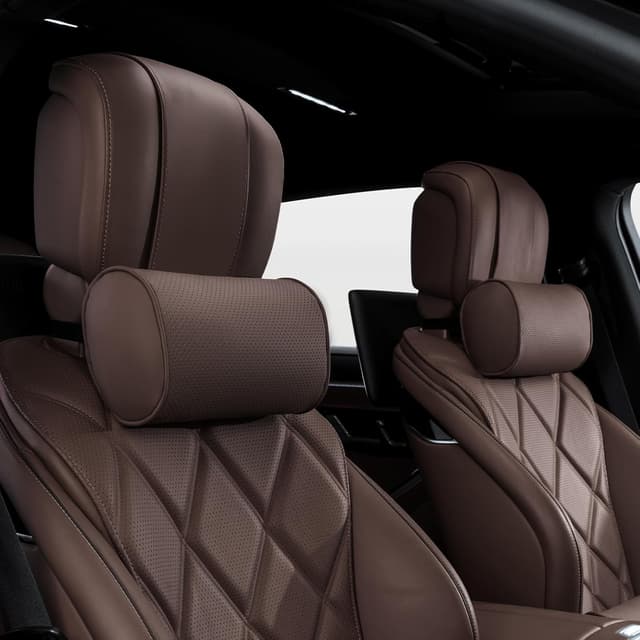 Detalle de Dapucarin Auto Nackenkissen aus 100% Memory Foam mit abnehmbarer Leder-Abdeckung – 2er-Set, Braun