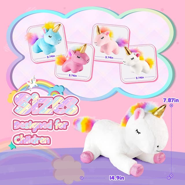 Detalle de Adeokay Einhorn Kuscheltier Geschenk-Set (Einhorn-Mama & 4 Babys) für Mädchen und Jungen von 3 bis 10 Jahren