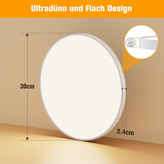 Detalle 2 de OUILA LED Deckenleuchte Flach Rund 24W 3000K