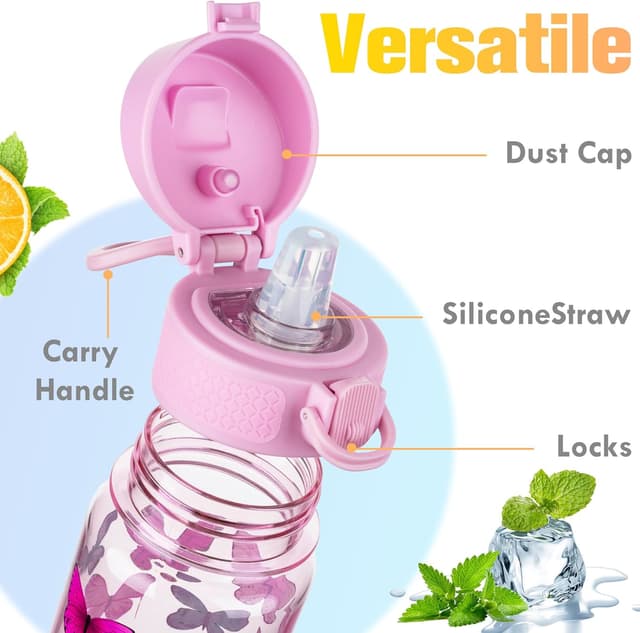 Detalle 2 de GOPPUS 500ml Clear Tritan Water Bottle with Straw, Flip Top Lid & Carry Handle (BPA-free)