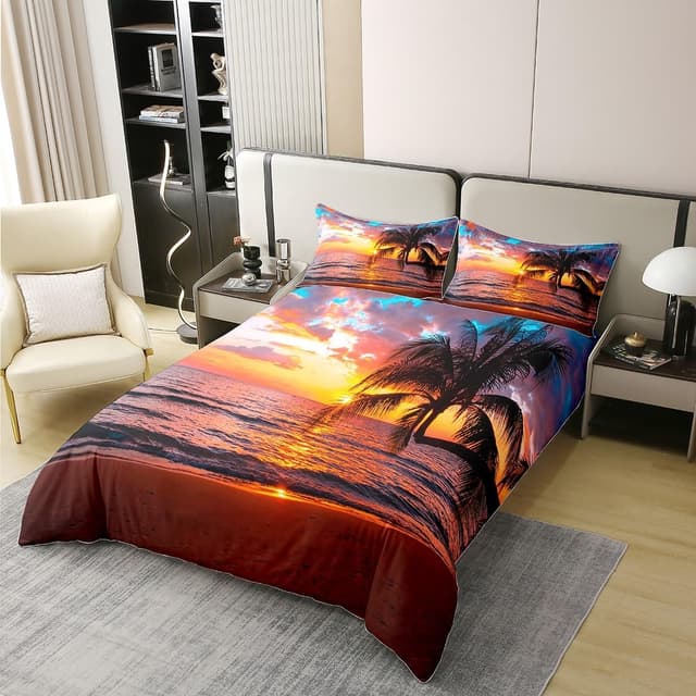 Detalle de Palmen 100% Baumwolle Bettbezug-Set 155x220 mit 1 Kissenbezug (Ozean/Strand-Design)