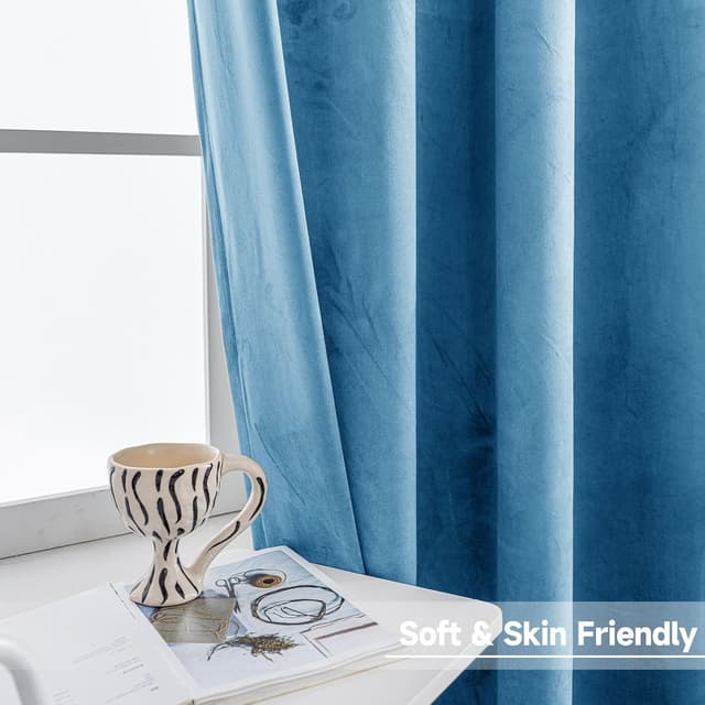 Detalle de Ystyle Rideau occultant en velours (lot de 2) 140 x 180 cm pour salon, isolation thermique et anti-bruit – Bleu